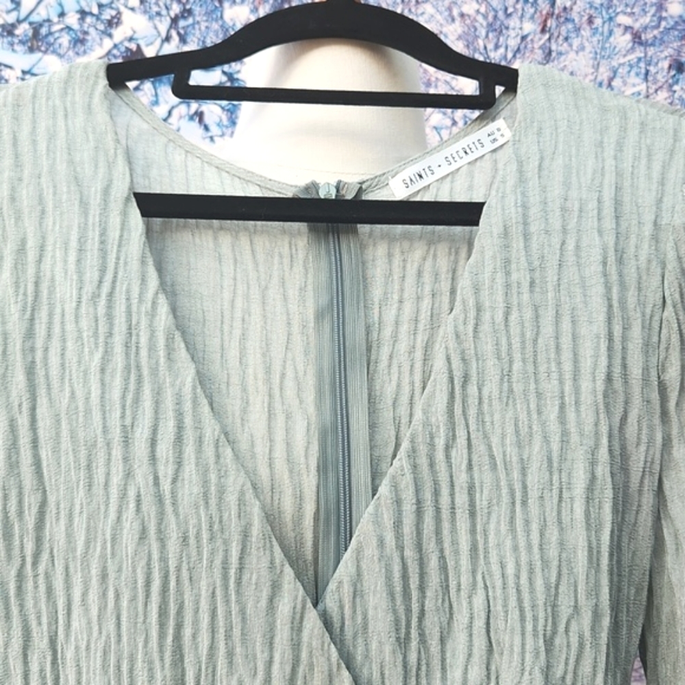 SAINTS + SECRETS   boho crepe style frill long sleeve mini dress - Picture 2 of 9